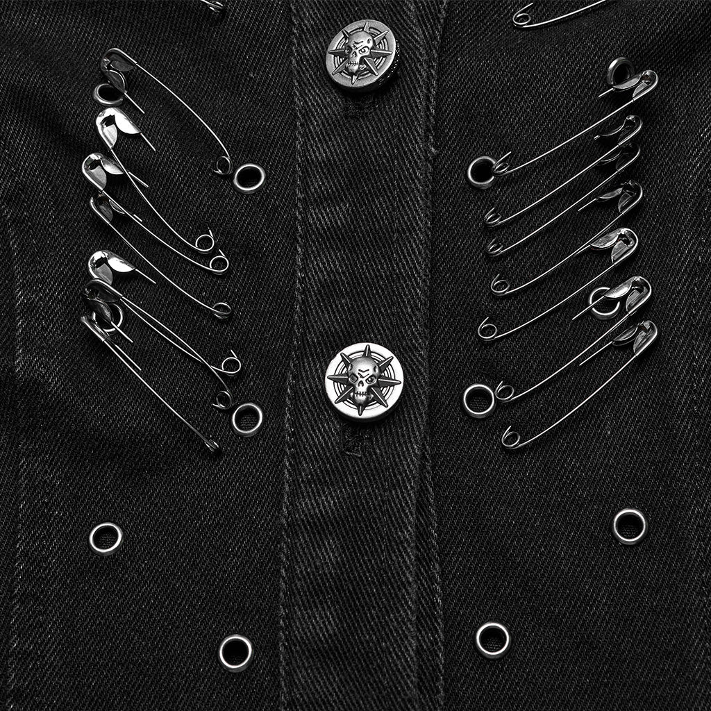Punk decayed washed denim long vest - Image 7