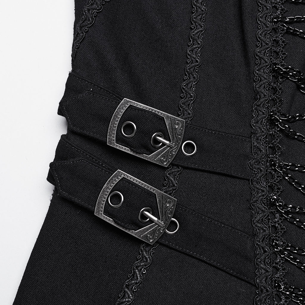 Punk denim chain long jacket - Image 8