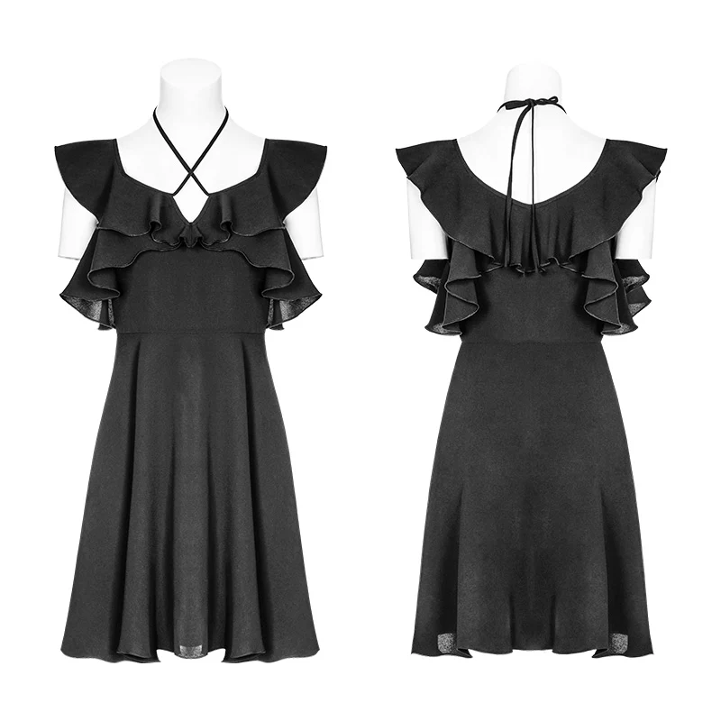 Punk Double Lotus Leaf Edge Bandage Dress - Image 4