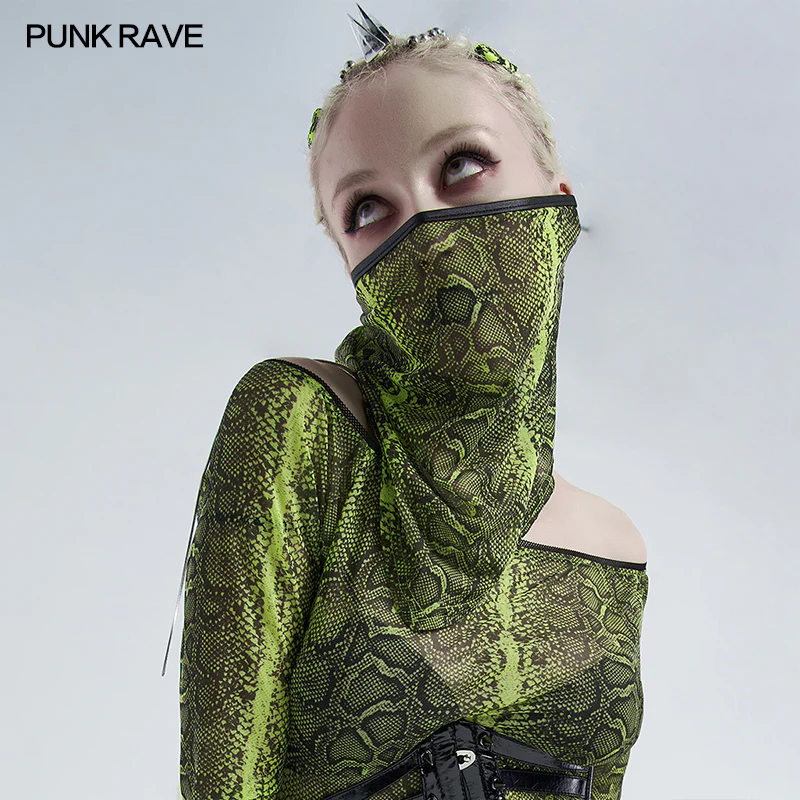 Punk fluorescent serpentine printed triangular face kerchief