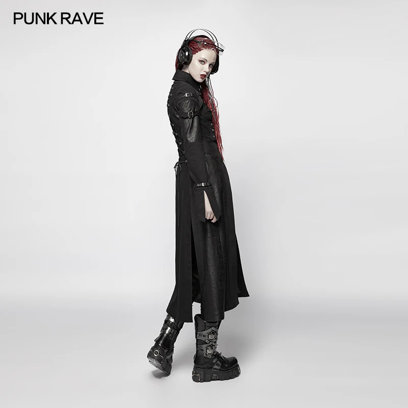 Punk Futuristic Long Coat With Adjustable Drawstring Design - Image 2