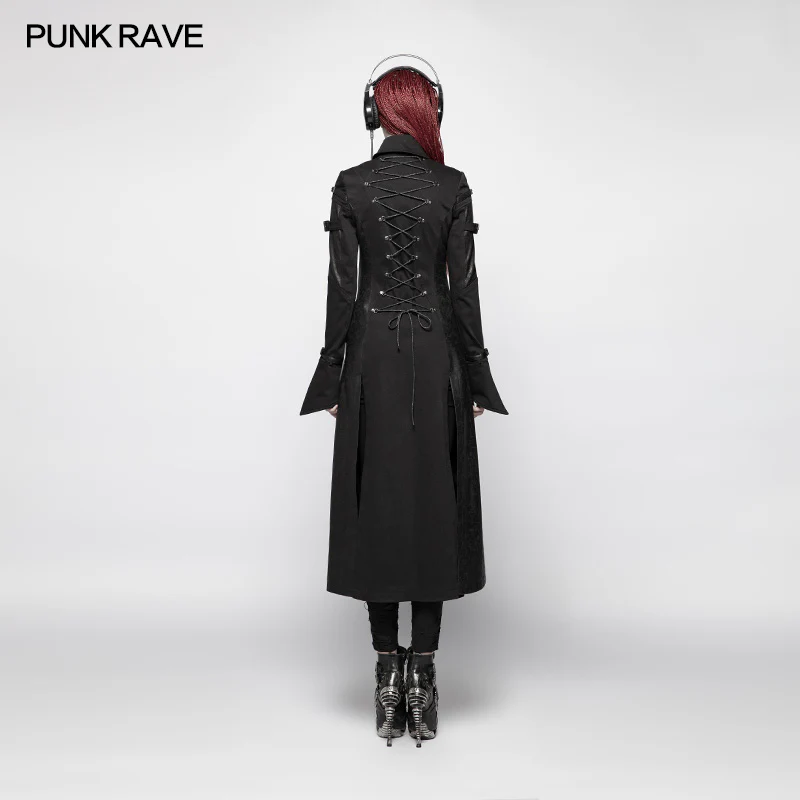 Punk Futuristic Long Coat With Adjustable Drawstring Design - Image 3