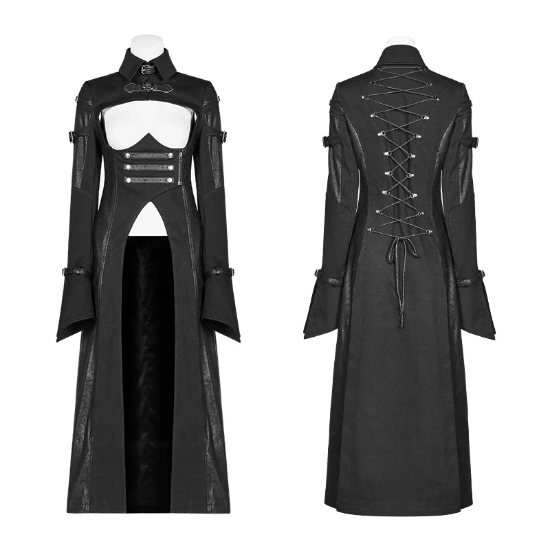 Punk Futuristic Long Coat With Adjustable Drawstring Design - Image 4