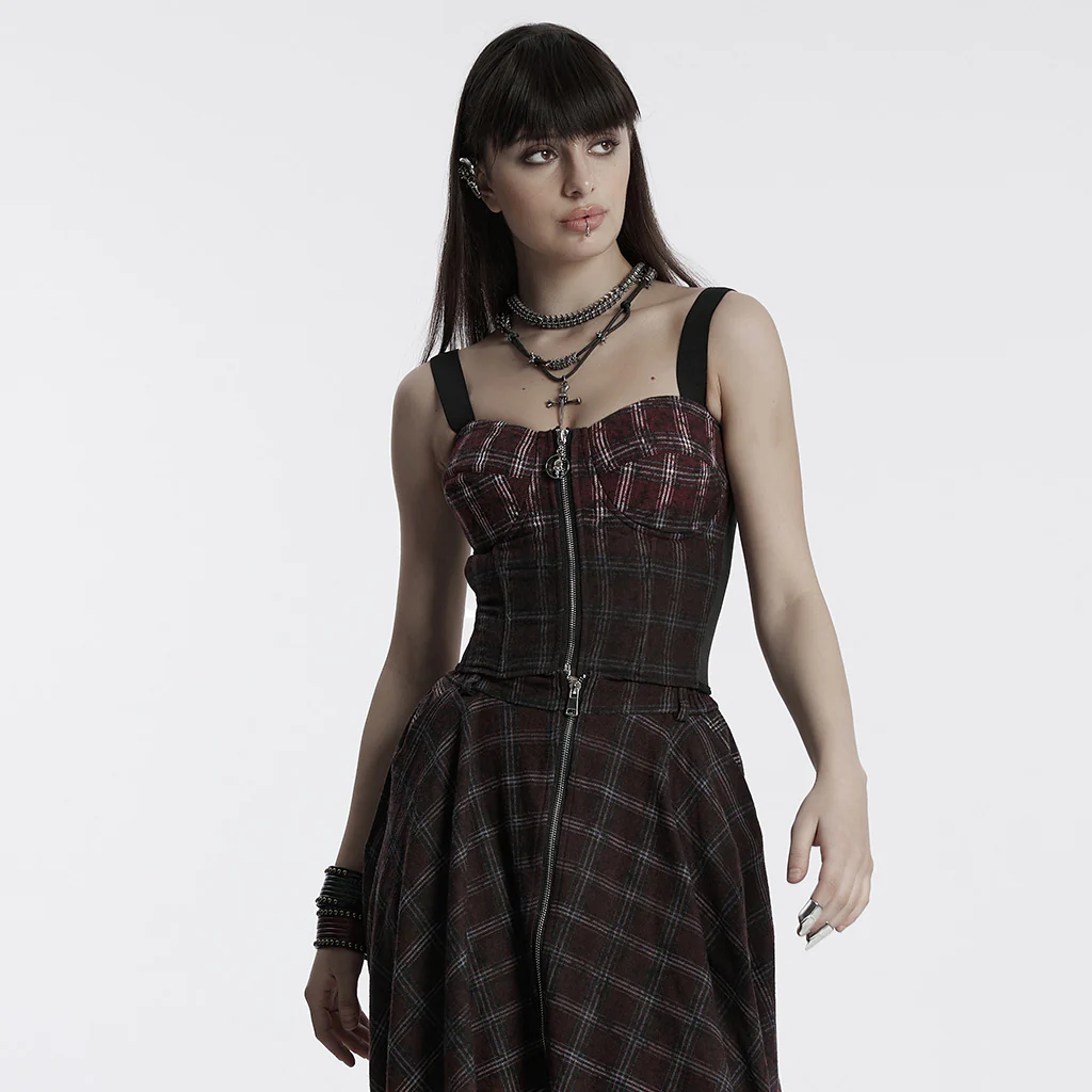 Punk gradient plaid vest
