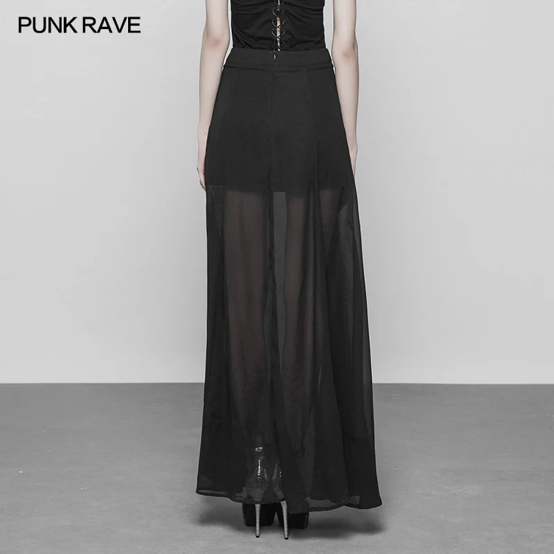 Punk High Waist Chiffon Translucent Long Split Skirt - Image 3