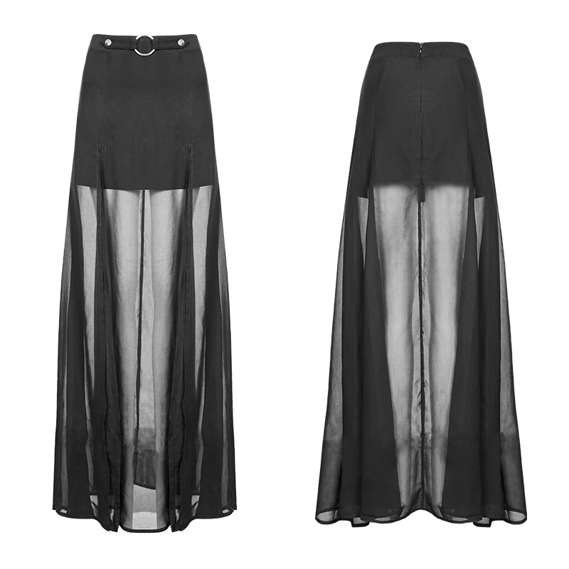 Punk High Waist Chiffon Translucent Long Split Skirt - Image 4