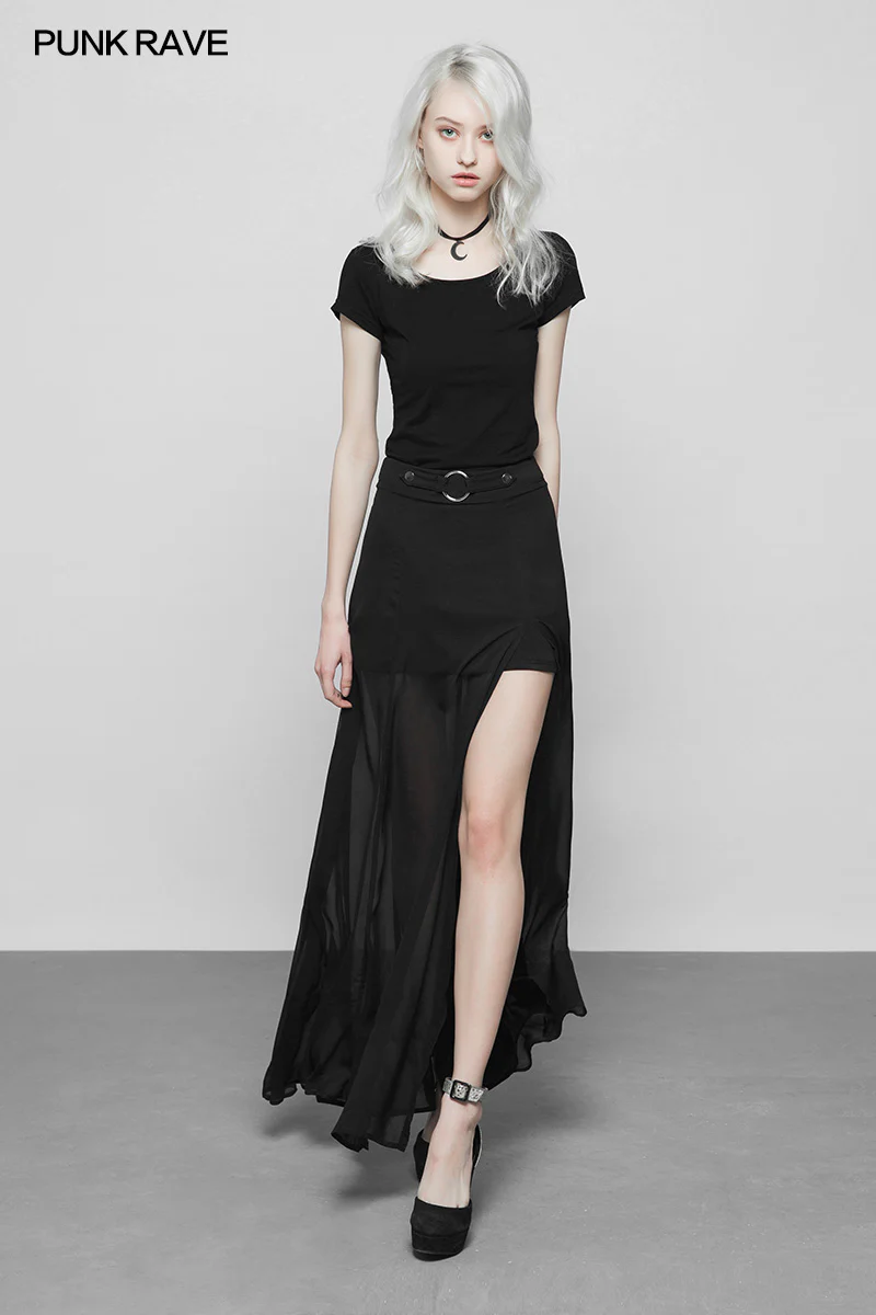 Punk High Waist Chiffon Translucent Long Split Skirt - Image 6