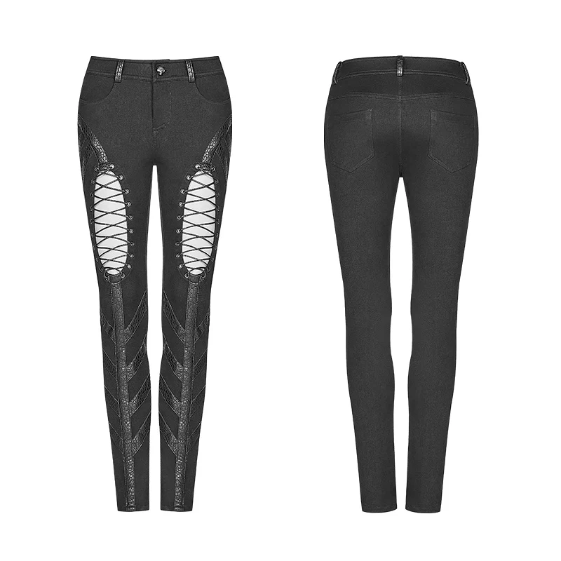 Punk Hollow-out Rope Stretch Trousers - Image 5