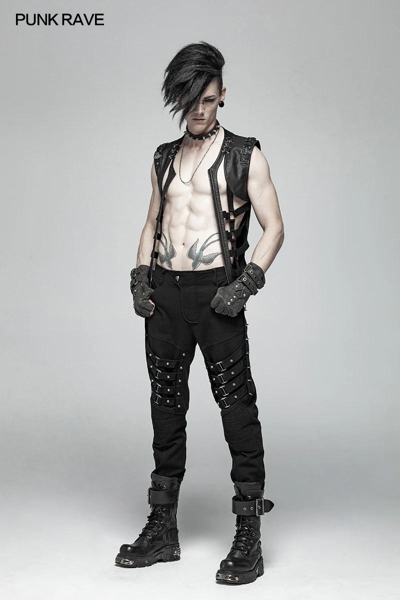 Punk Men Heavy Metal Trousers With Metal Tip Rivet - Image 6