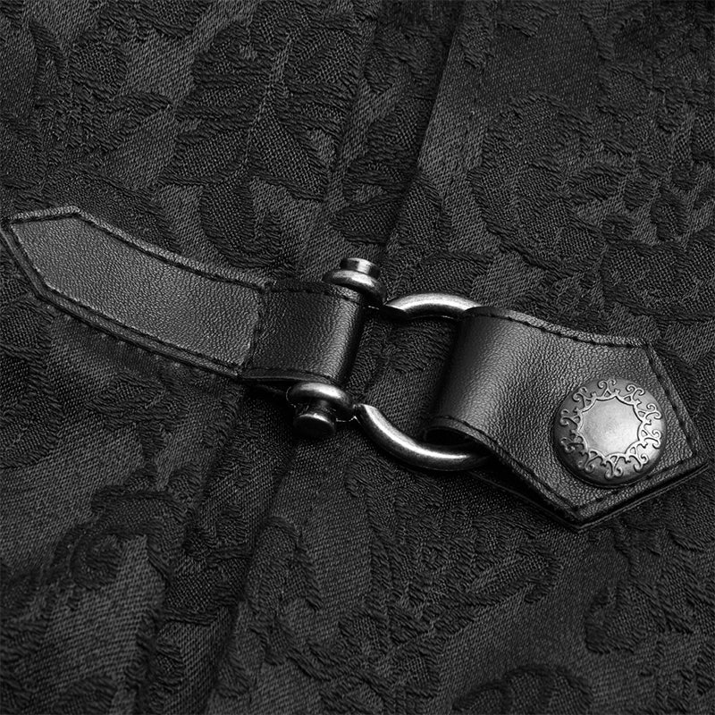 Punk Men Stand Collar Jacquard Fabric Long Sleeve Shirt With Oblique Placket Design - Image 5