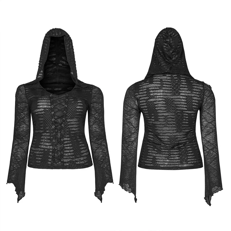 Punk perspective printed hooded T-shirt - Image 4