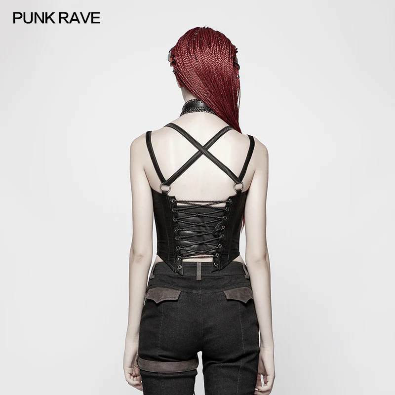 Punk PU Tight-fitting Short Corset With Cross Lace-up Back - Image 3