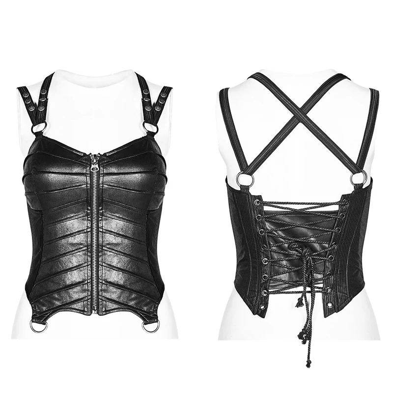 Punk PU Tight-fitting Short Corset With Cross Lace-up Back - Image 4