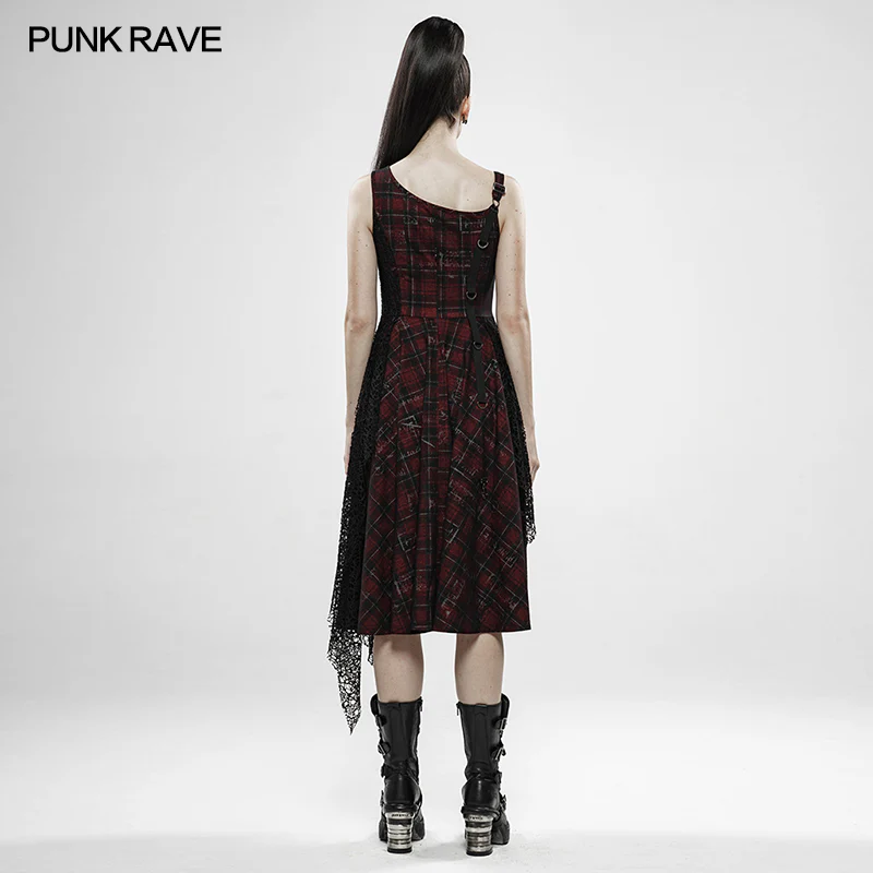 Punk Rebellious Girl Irregular Dress - Red - Image 3