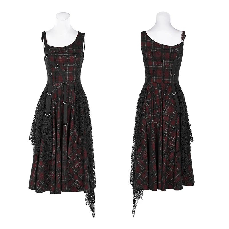 Punk Rebellious Girl Irregular Dress - Red - Image 4