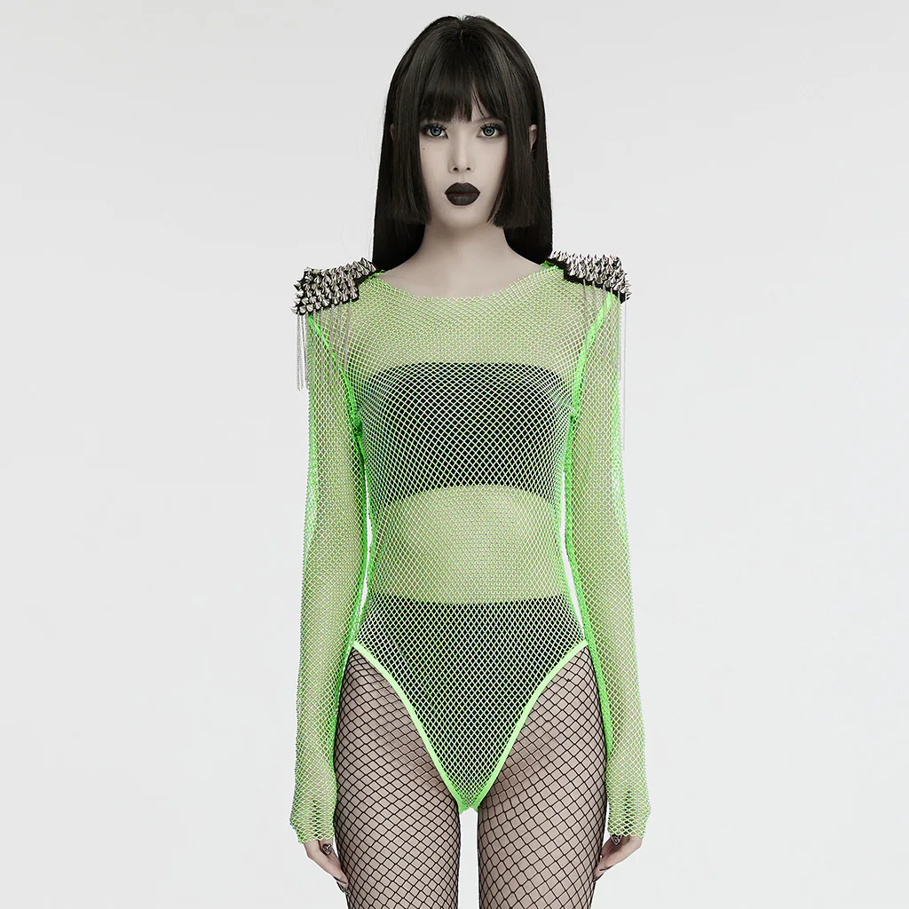 Punk sexy rhinestone mesh bodysuit - Image 7