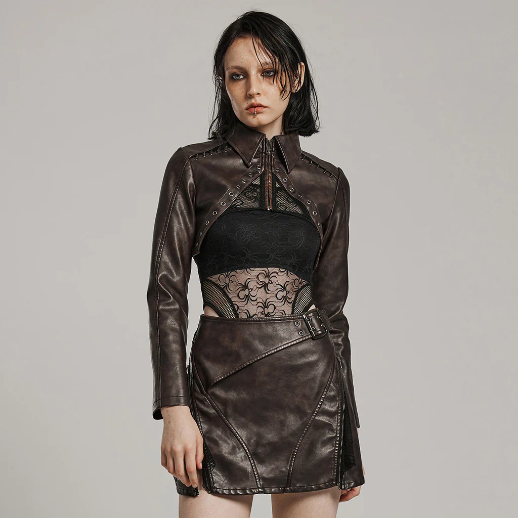 Punk Spikes Short Leather Jacket - Image 8