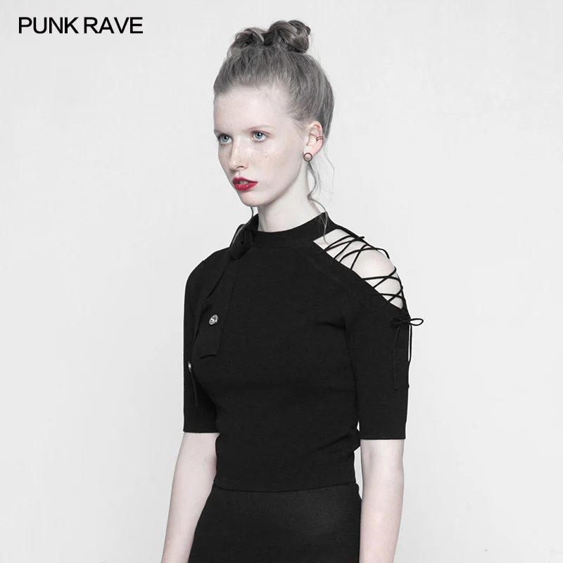 Punk Strapless Imitate Ice Silk T-shirt - Image 2
