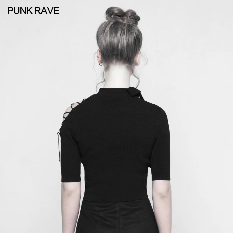 Punk Strapless Imitate Ice Silk T-shirt - Image 3