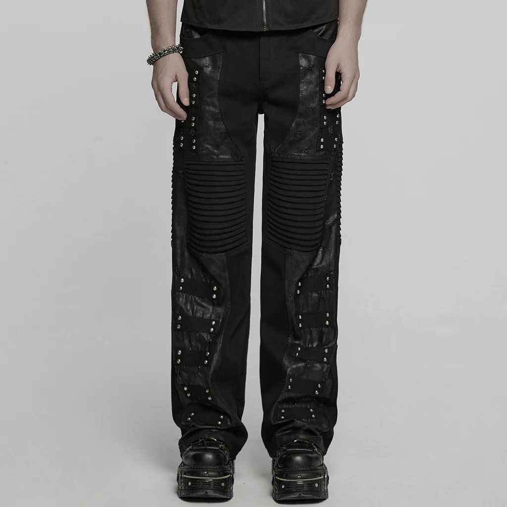 Punk street cracked leather pants