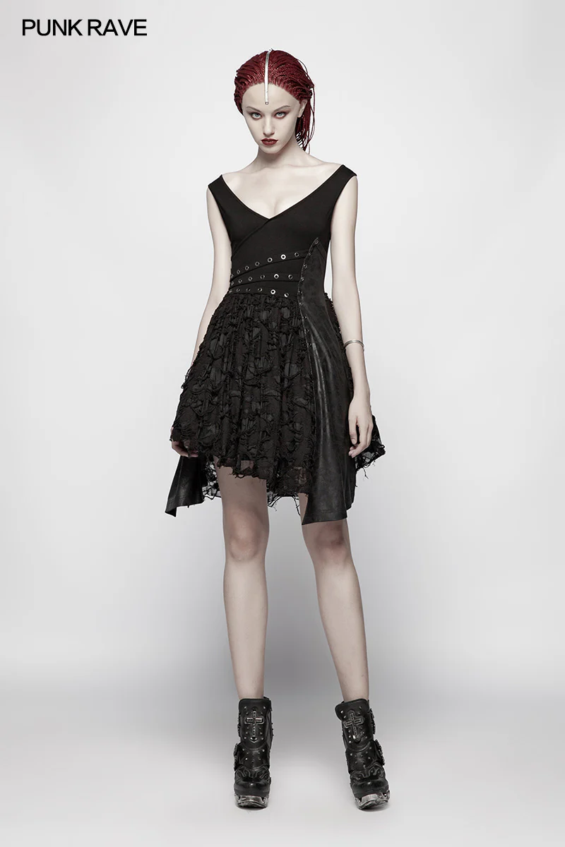 Punk Stretch Knitting Deep V Asymmetrical Dress - Image 6
