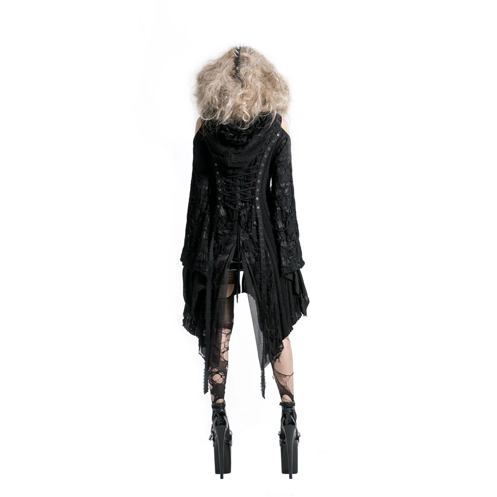 Punk Style Lace Gothic Black Long Sweater For Women - Image 2