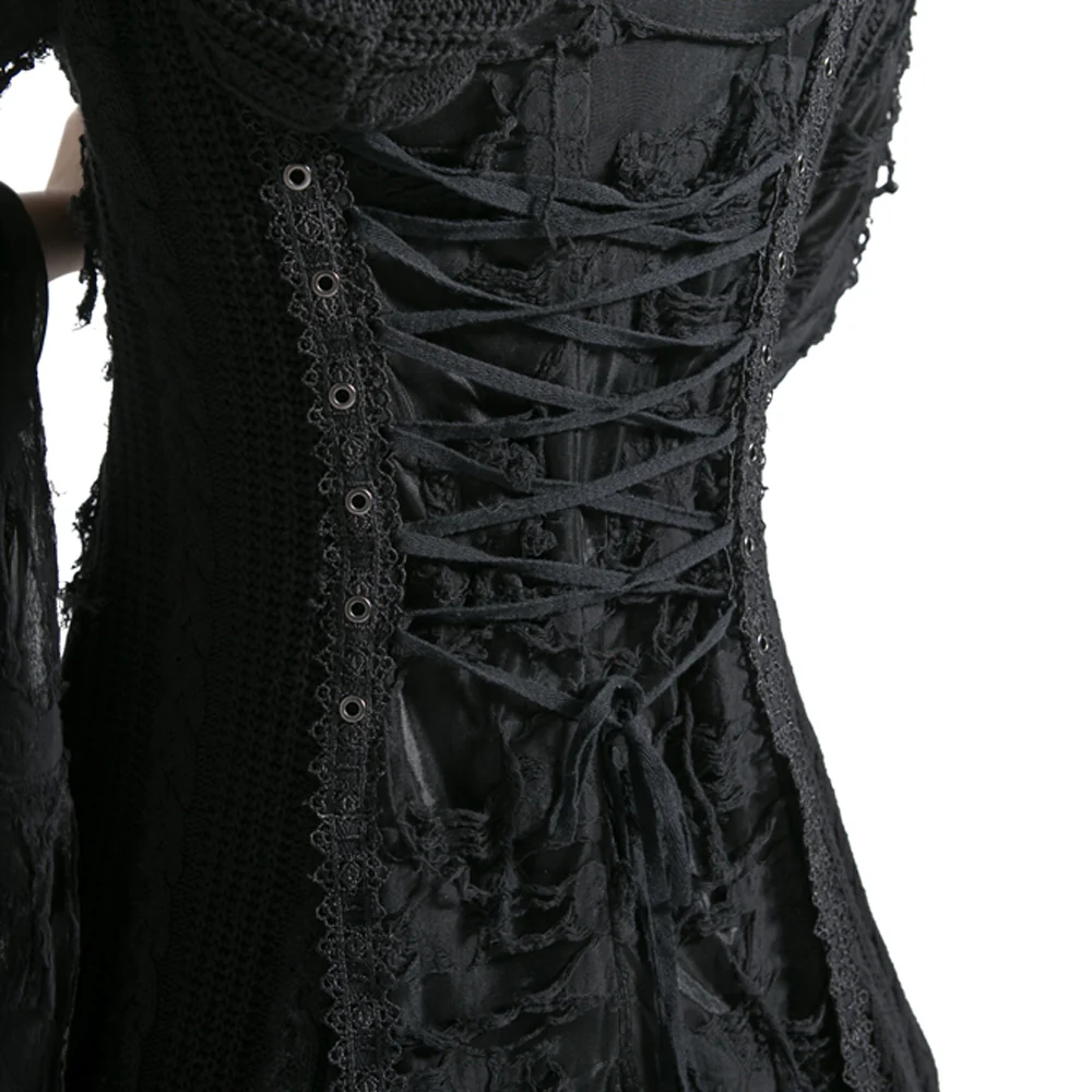 Punk Style Lace Gothic Black Long Sweater For Women - Image 6