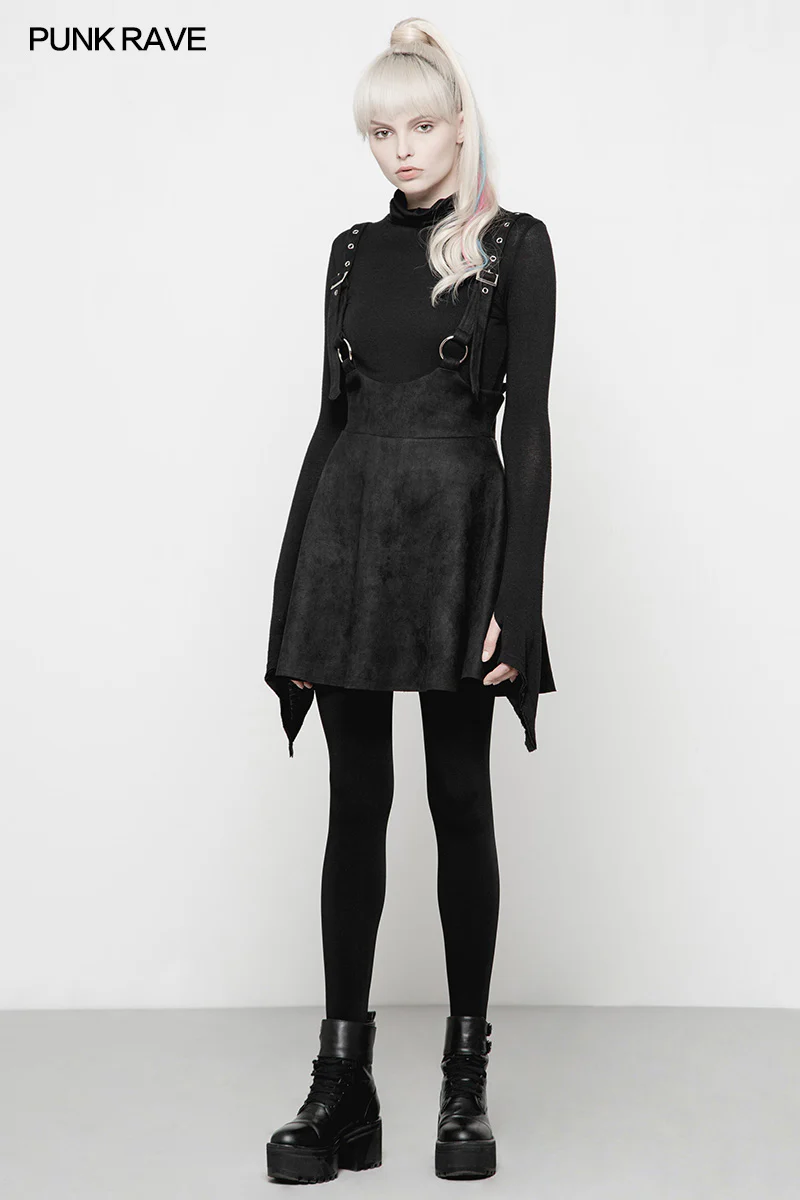 Punk Suede Personality High Waisted Suspender Skirt For Girls - Image 6
