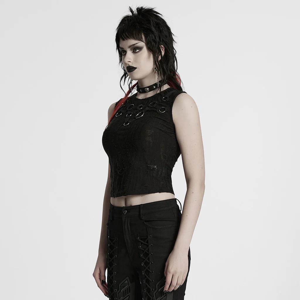 Punk tattered iron ring vest - Image 2
