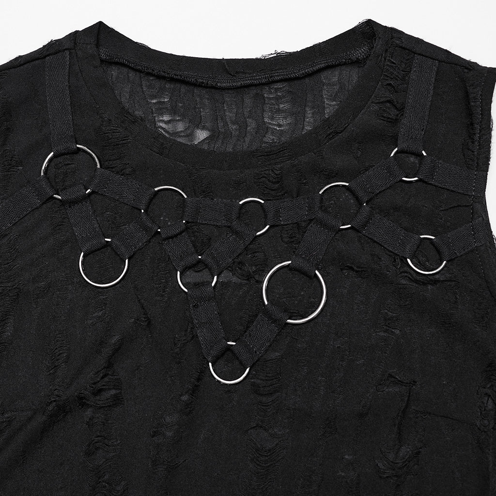 Punk tattered iron ring vest - Image 6