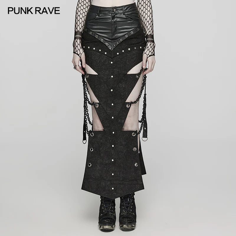 Punk triangular pieces hollow chain skirt