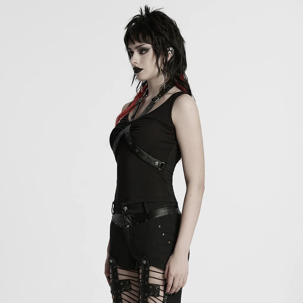 Punk V-neck cross loop vest - Image 2