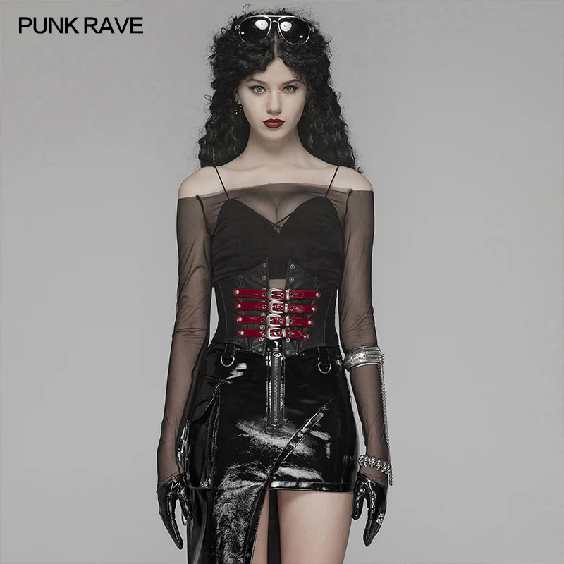 PUNK Women PU Leather Corset With Metal Adjustment Buckle