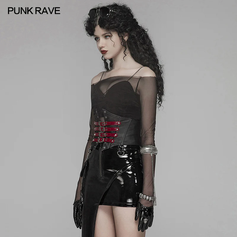 PUNK Women PU Leather Corset With Metal Adjustment Buckle - Image 2