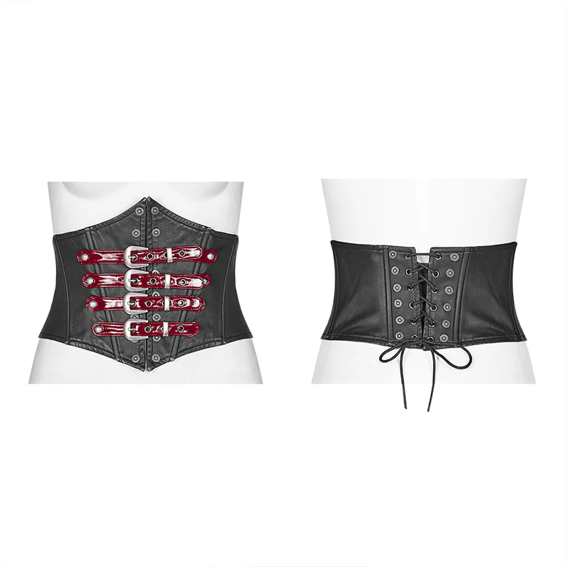PUNK Women PU Leather Corset With Metal Adjustment Buckle - Image 4