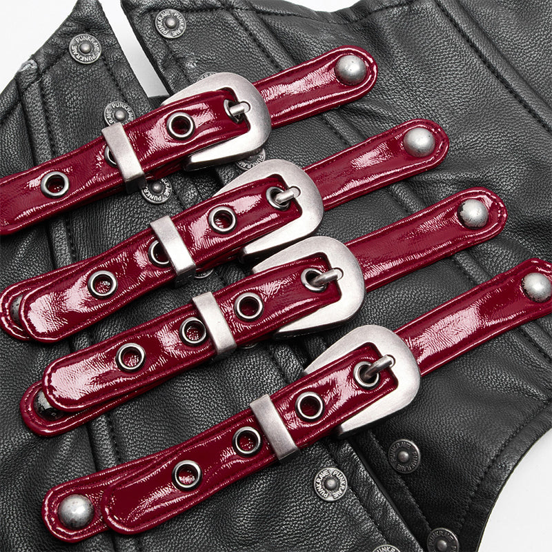 PUNK Women PU Leather Corset With Metal Adjustment Buckle - Image 5
