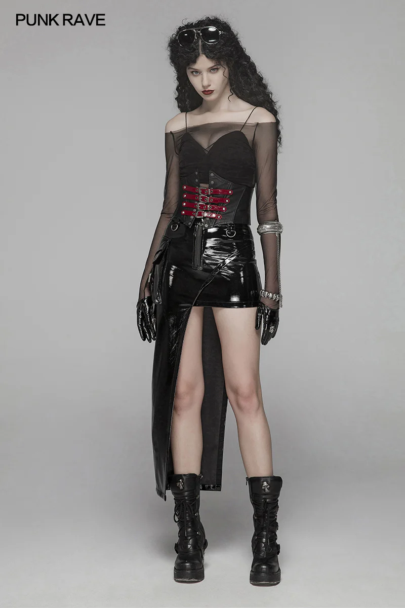PUNK Women PU Leather Corset With Metal Adjustment Buckle - Image 6