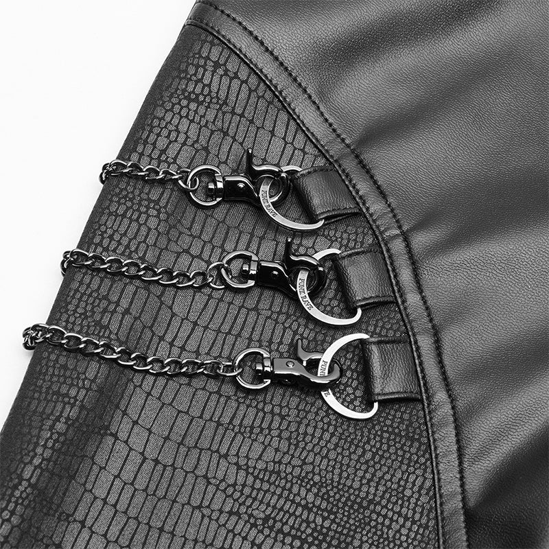 PUNK Women PU Leather Leggings Crack Velvet Tight Pants With Detachable Metal Chain - Image 5