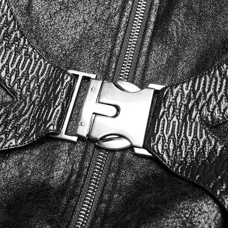 Punk Women Standing Collar Warrior High Low Long Coat - Image 5