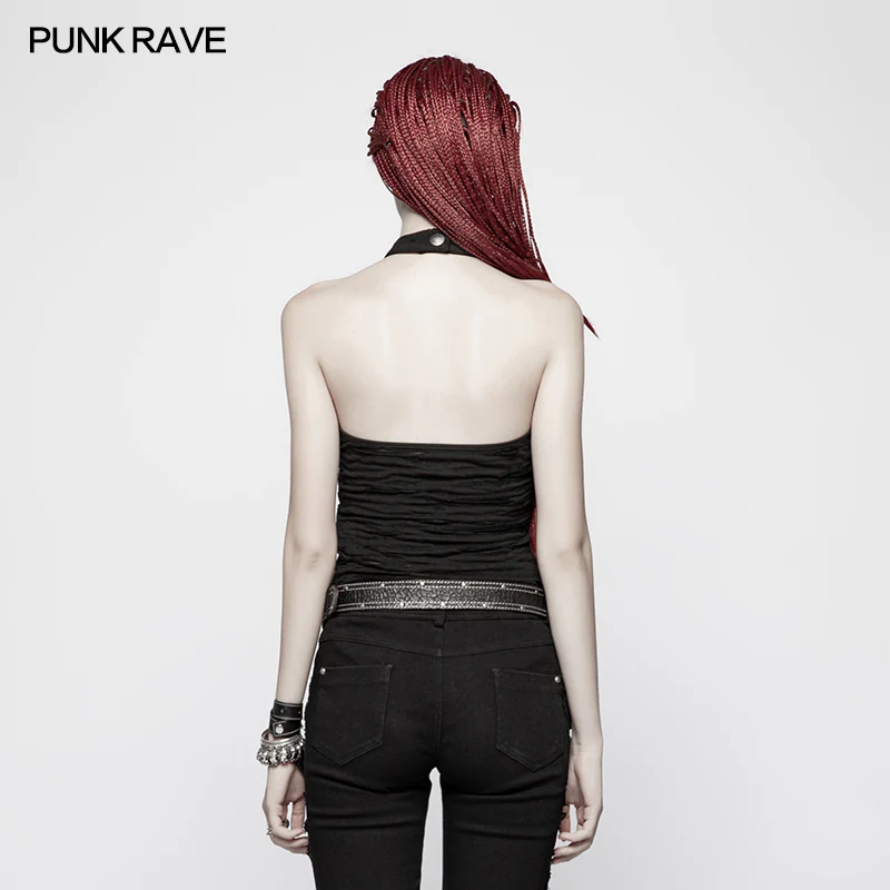 Punk Womens Halter Broken Hole Chain Knit Vest - Image 3