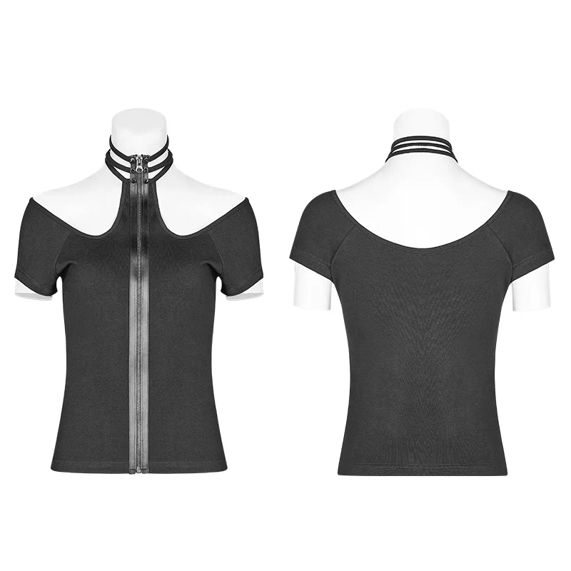 Punk WOMENS HALTER Military Short Sleeve Knitted T-shirt - Image 4