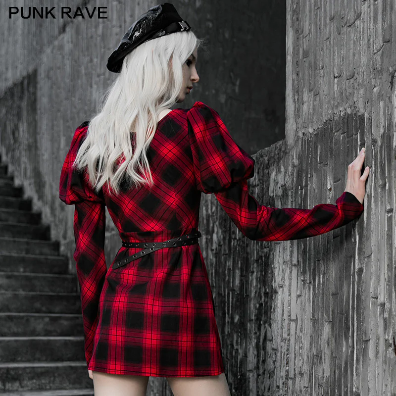 Red and black plaid with princess sleeves dress - Image 3