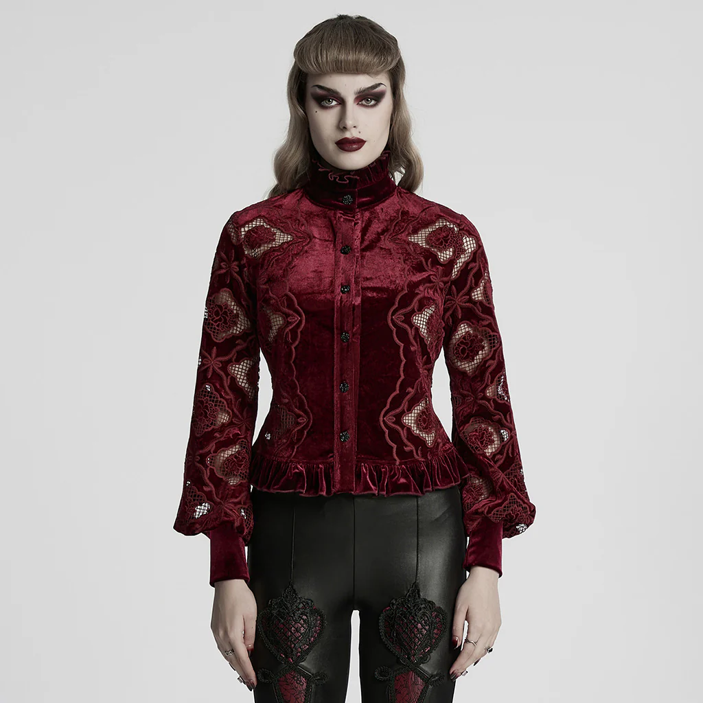 Retro embroidered velvet shirt - Image 2