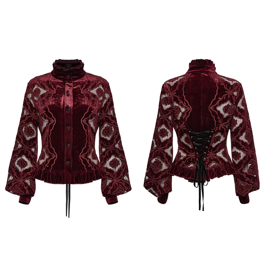Retro embroidered velvet shirt - Image 7