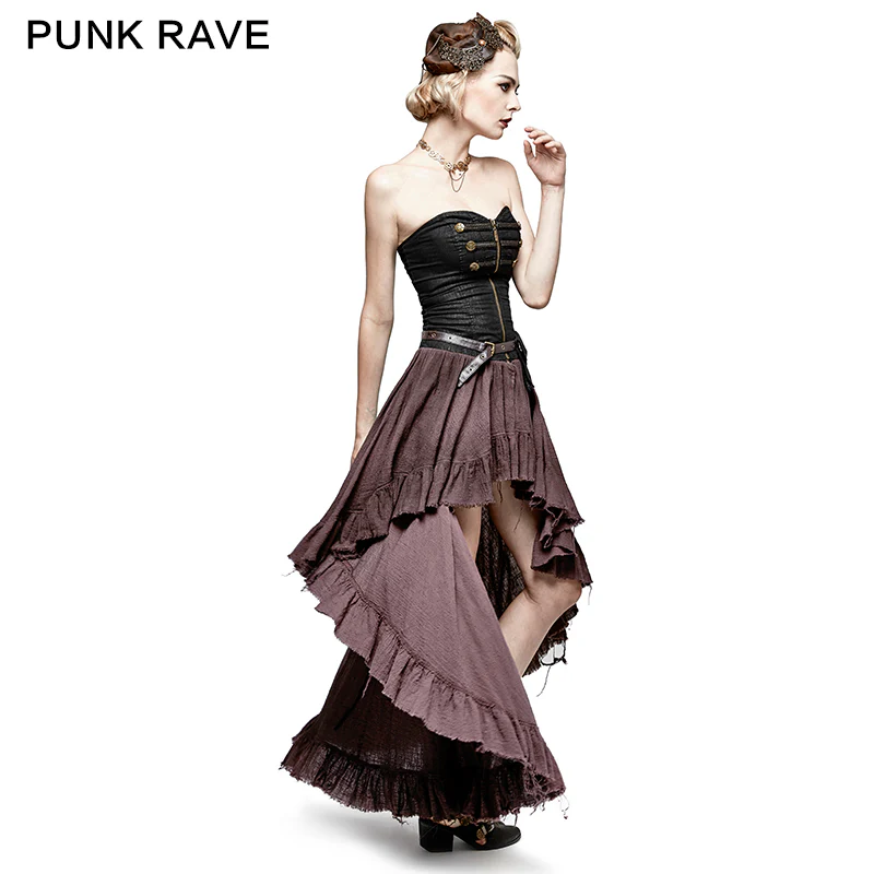 Retro Strapless Tube Top Dress High Low Lace Pleated Punk Dress - Image 3
