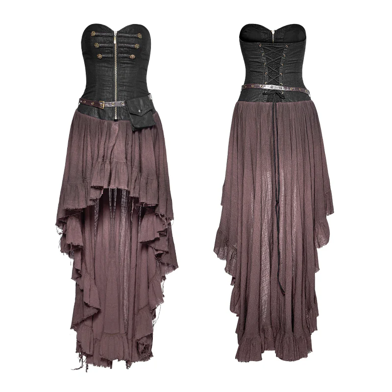 Retro Strapless Tube Top Dress High Low Lace Pleated Punk Dress - Image 4