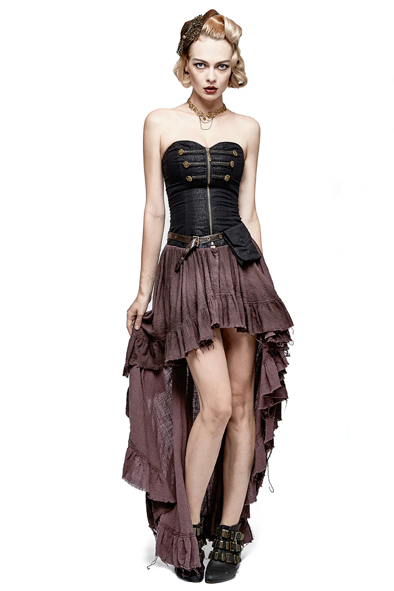 Retro Strapless Tube Top Dress High Low Lace Pleated Punk Dress - Image 6