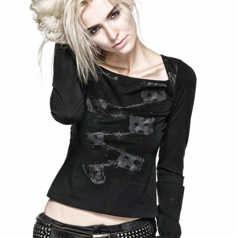 Rock Fashion Cool Black Keyhole Back Long Sleeve Punk Shirts - Image 3