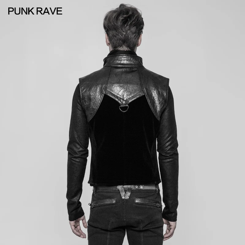 Royal Cavalry Force Punk Vest Velvet Leather Stand Collar Waistcoat For Men - Image 2