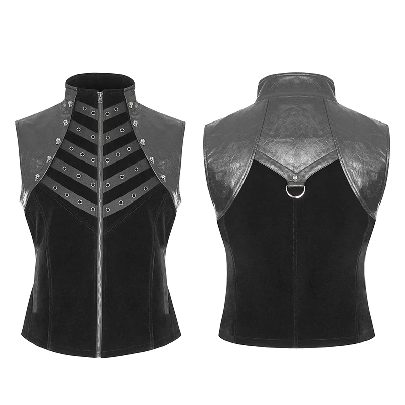 Royal Cavalry Force Punk Vest Velvet Leather Stand Collar Waistcoat For Men - Image 3